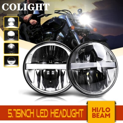 COLIGHT Pair Motorcycle 5-3/4'' 5.75inch LED Headlights Dual Beam High Low DRL 