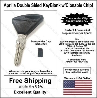 Aprilia AfterMarket Double Sided Key Blank w/T5 Transponder Chip