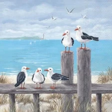 Decoupage Art Craft  Napkins-Lunch/Cocktail Size, Seagulls on Dock, Coastal