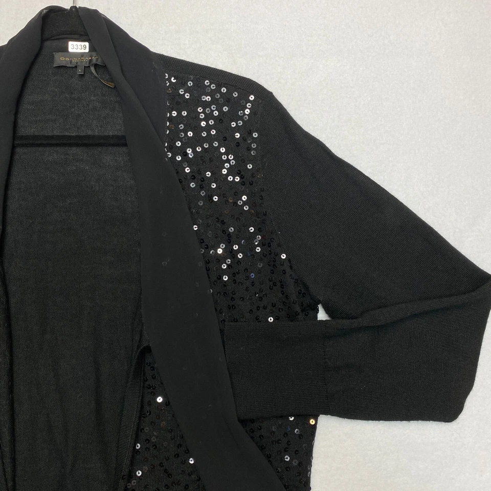 Cárdigan abierto Donna Karan tejido suéter para mujer L negro manga larga lentejuelas Foto 2 de 4