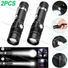 2 x LED Tactical Flashlight Rechargeable Zoomable Handheld Light Camping 3 Modes