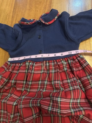 Vintage Plaid Girls Day Dress Knit Blue Red Peter Pan 6X - Picture 7 of 7
