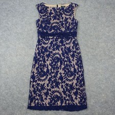 Adrianna Papell Dress Womens Size 2 Blue Navy Lace Overlay Sleeveless Formal VTG