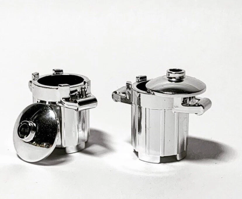 Lego Chrome Silver Plated Trash Can Bin Utensil + Cover Lid 92926 x2 New - Image 2 of 3