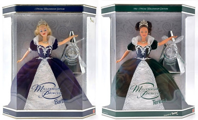 2x Mattel Millennium Keepsake Princess Puppe: Barbie 24154 + Teresa 25504 / NrfB