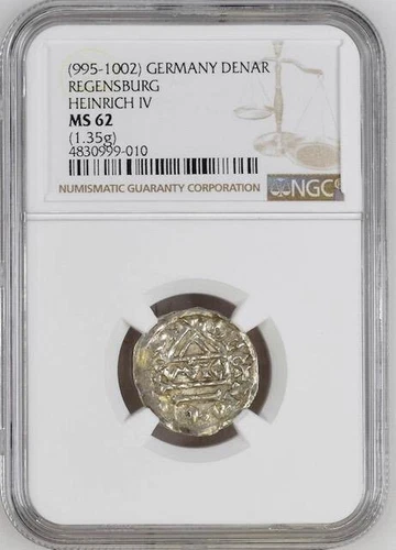 Germany Regensburg 995-1002 Denar NGC MS62 Henrich IV NGC Top Grade