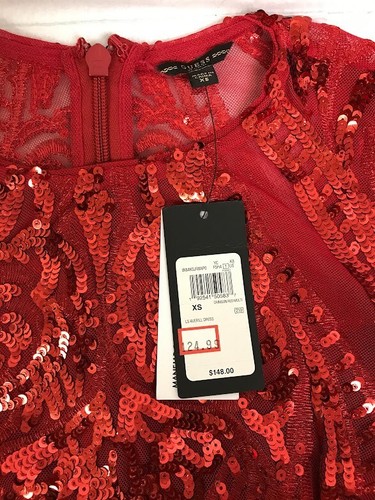 NWT Guess Women's Red Long Sleeve Fully Sequin Dress, Size XS - Picture 7 of 15