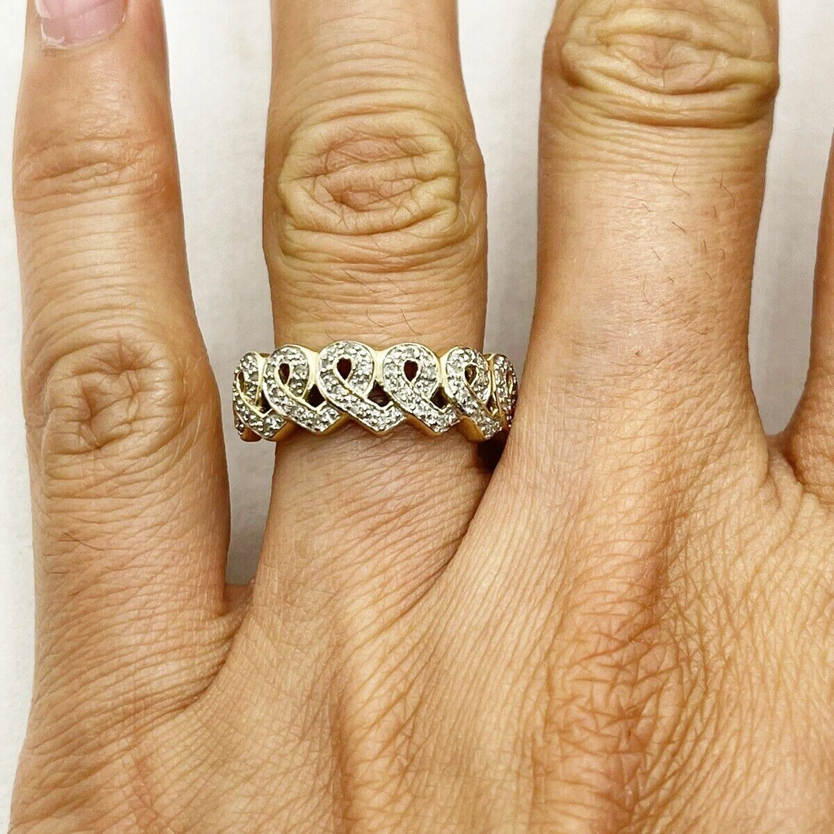 14k yellow gold diamond intertwined heart ring band 3.88g ribbon