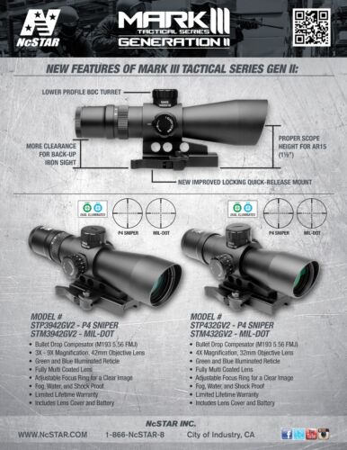 NcStar Mark III P4 Sniper 3-9X42/Scope Gen II Adaptor/Red Dot 