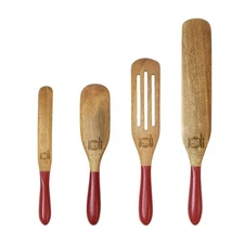 NEW Mad Hungry Original 4-Piece Acacia Spurtle Set Natural Wood Red Handles NIB
