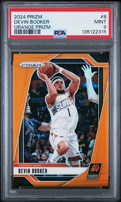 2024-25 Panini Prizm Devin Booker Orange Prizm /49 #8 Phoenix Suns PSA 9