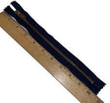 1 Vtg 9  zipper GENERA USA Golden Brass Metal teeth closed-end Dark NAVY - NOS