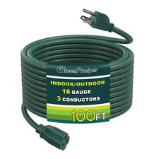 Greenprosper 100 Ft Indoor Outdoor Green Extension Cord 16 Gauge Waterproof