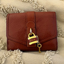 Chlo&eacute; Brown Tri-Fold Wallet w/ Logo Padlock Key Accents Credit Card