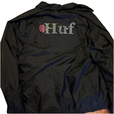HUF Windbreaker Black Coaches Jacket Mens Size M,  Snap Logo Skateboard Y2K