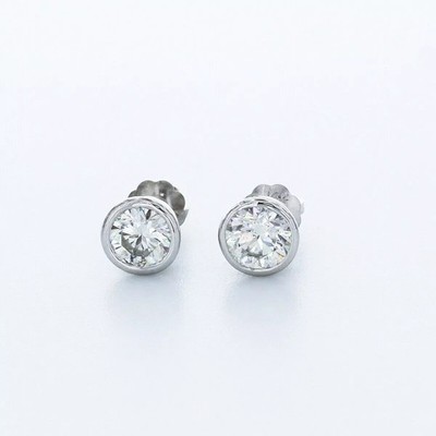 Ohrstecker klassische Zargenfassung 14K Gold 1,21 Karat rund natürlicher Diamant G SI1