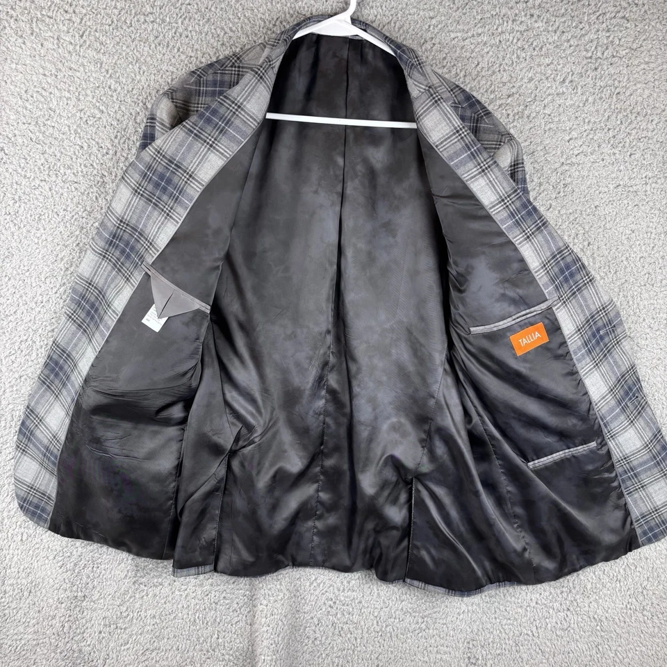 Tallia Blazer Mens 46R Blue Plaid Wool Blend Windowpane Sport Coat Jacket - Image 3 of 4