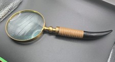 Vintage Brass Magnifying Glass w/ Horn Handle 11" Long