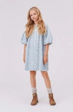 Molo Kids Catherine Dress 7-8Y Blue & Cream Jaguar Print 100% Organic Cotton Mad