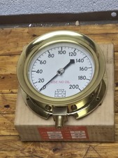 Vintage Industrial U.S. Gauge Co. 4-1/2" Brass 200PSI Steam Pressure Gauge NOS