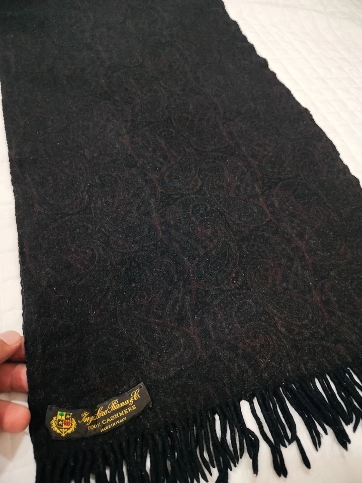 Loro Piana Bufanda Estola Envoltura Cachemira 100% Hecho en Italia Negro con Motivo Foto 3 de 4