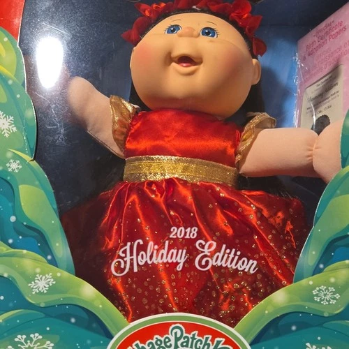 Cabbage Patch Kids 2018 Holiday Edition Baby Doll Christmas Red Dress Black Hair