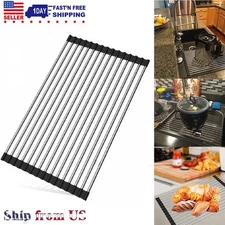 Roll Up Dish Drying Rack Over the Sink Multipurpose Pan Bottle Drainer Black