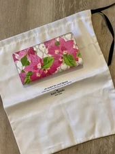 KATE SPADE Staci BiFold Slim Wallet Snap Closure Pink Green Floral Dust Bag NWOT