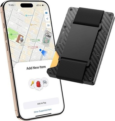 Stouchi Smart Card Holder Wallet Find My Tracking AirTag Chip RFID Black