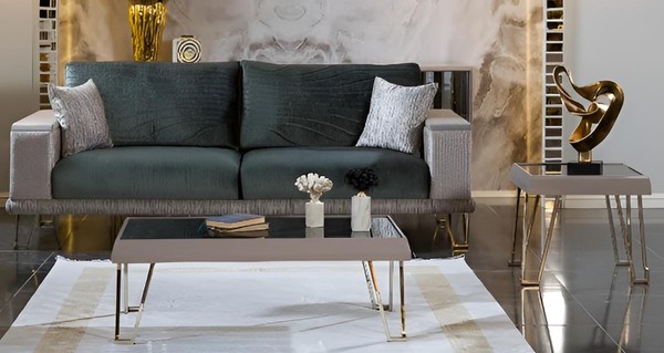GrüNes Sofa-Set Minimalistischer Stil Holzrahmen Modernes Interieur-image