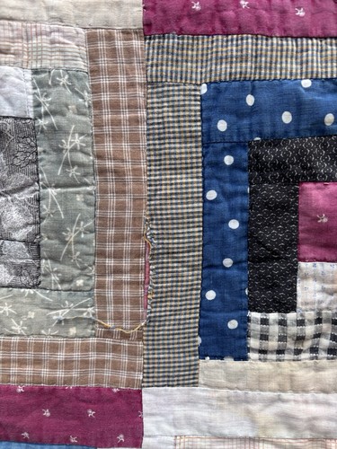 Antique Vintage Handmade Barn Raising Log Cabin Quilt 74x70 C1920s Indigo - Picture 9 of 24