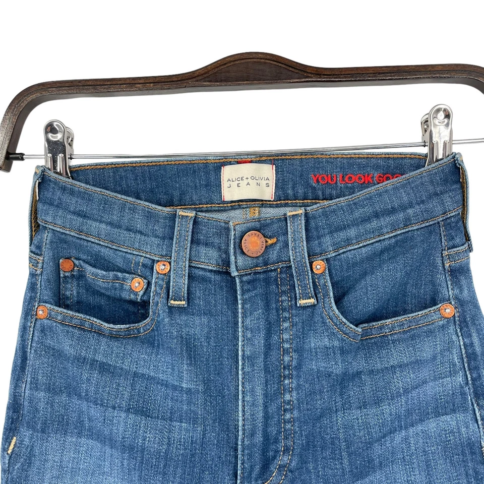 Alice + Olivia Good High Rise Jeans 24 Skinny Ankle Bow Tie Stretch Girlie Cute - Image 3 of 4