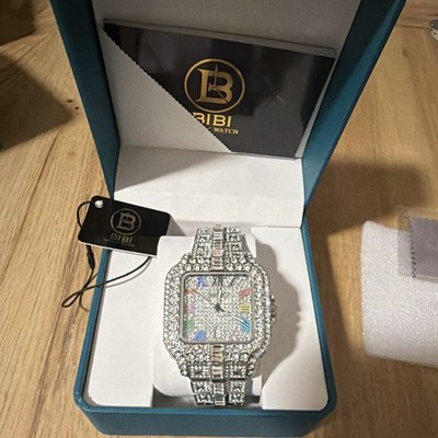 BIBI Luxury Square Analog Quartz Bracelet Watch Gem-Set Bezel w/ Box