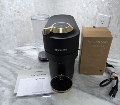 Nespresso Vertuo Pop+ Deluxe BNV125MTB Matte Black/Gold w/ Aeroccino3 As Is