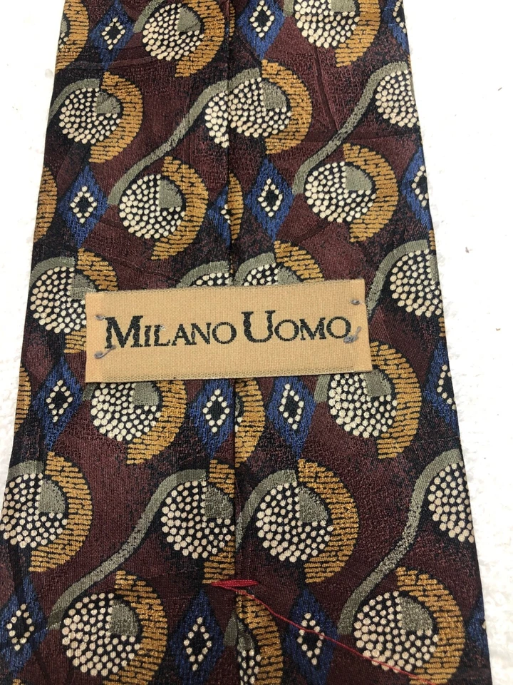 CORBATA MILANO UOMO HOMBRE BORGOÑA CON GRIS BLANCO AZUL ORO 4 X 58 Foto 4 de 4