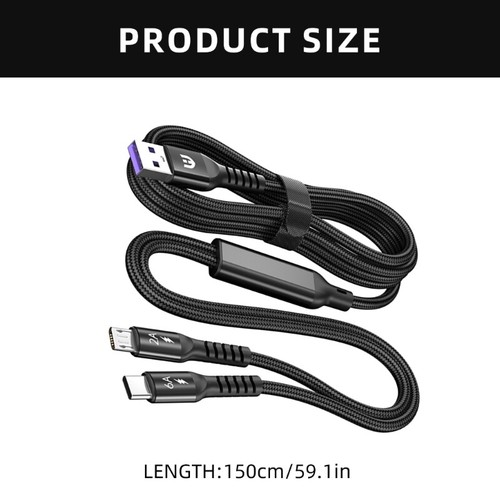 USB to USB 5Pin Type C Power Cord One to Two Data Cable Super Fast Charging 66W - Zdjęcie 8 z 8
