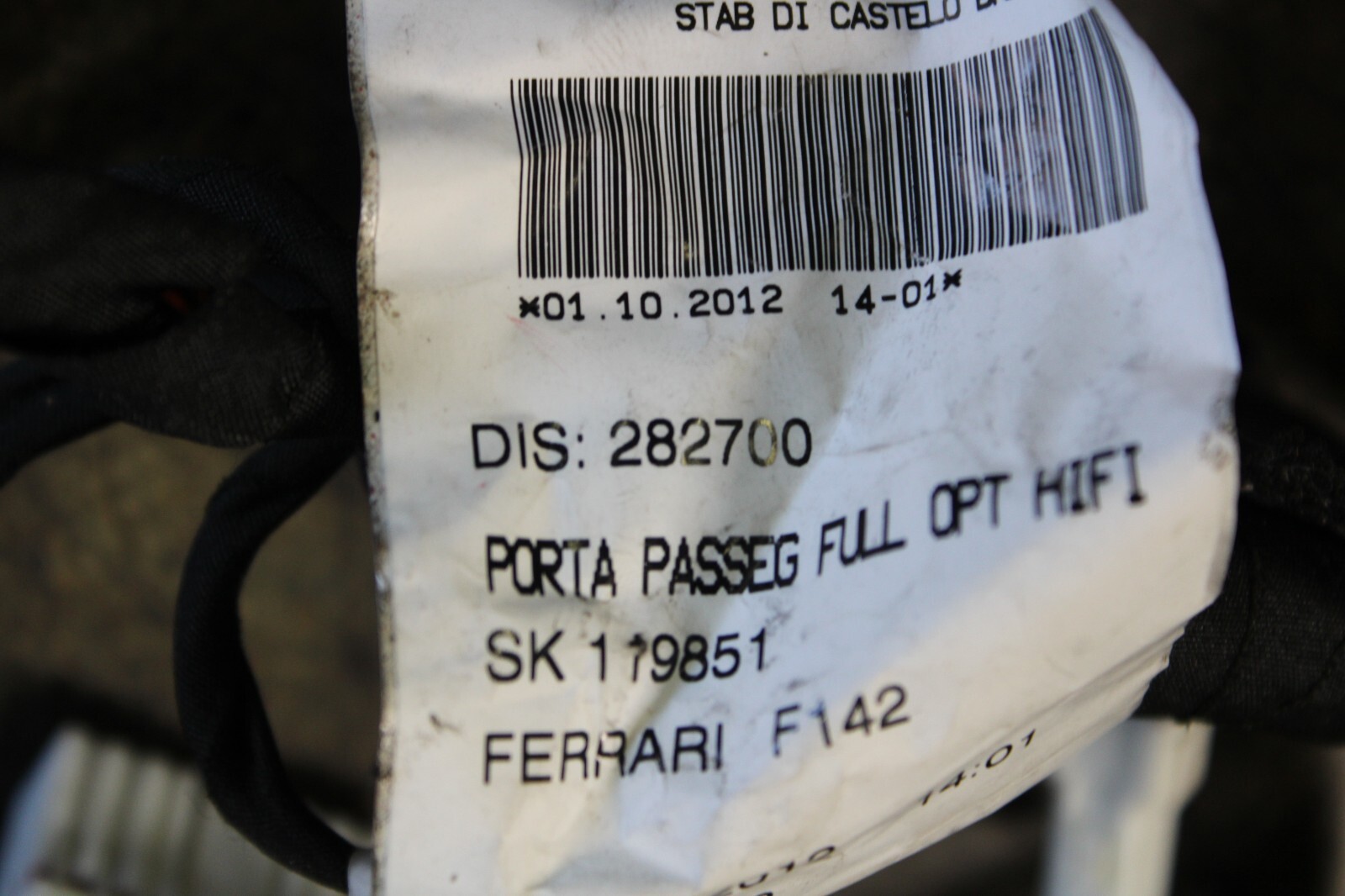 Ferrari 458 Italia, Spider, RH, Right, Door Wire Harness, Dmg, Used, P/N 282700