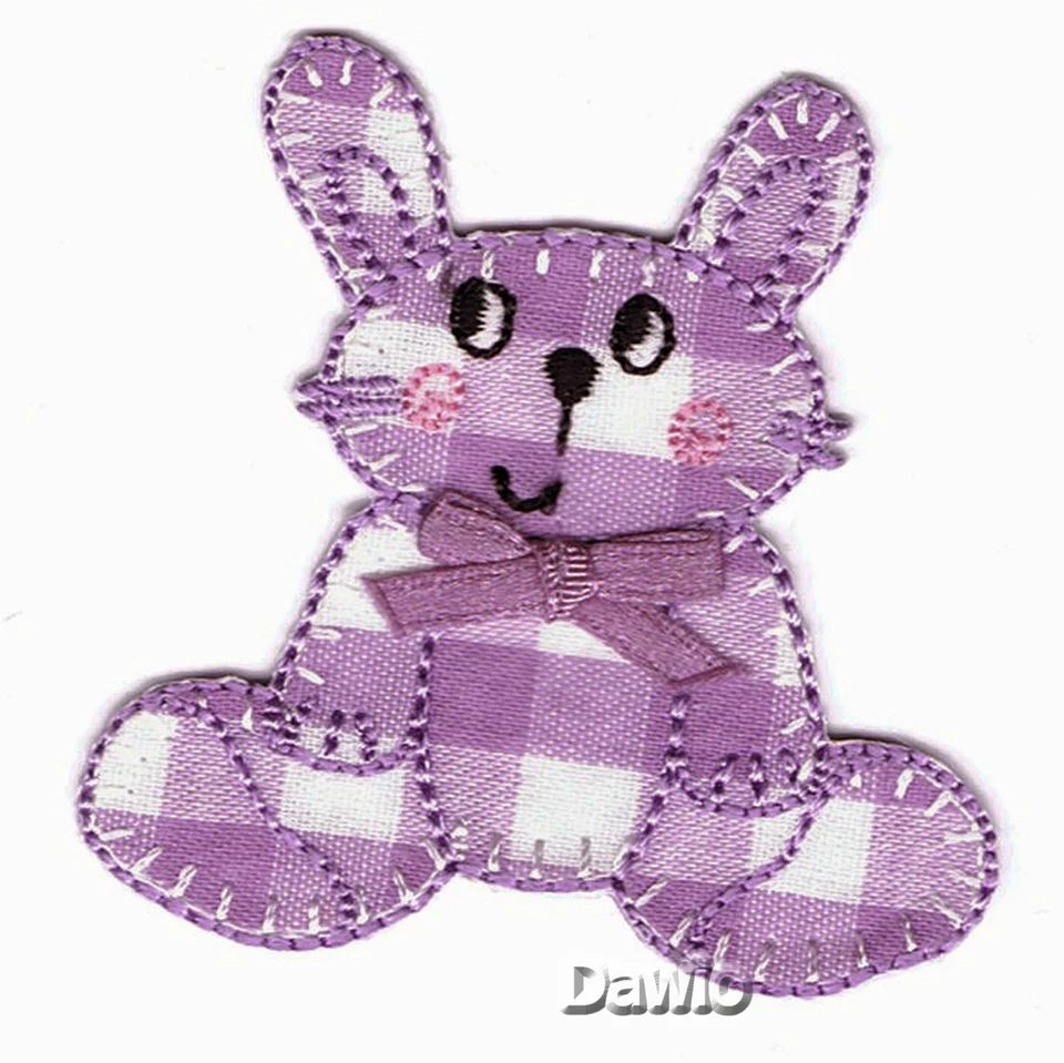 Bunny coniglio dolce viola vichy quadri applicazione patch da stirare stiratrice