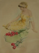 Early Bessie Pease Gutmann Print The Message Of The Roses #641 Original Frame