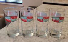 Vintage COCA COLA Glasses Red & Green Fishtail Logo 8 oz Anchor Hocking Lot of 4
