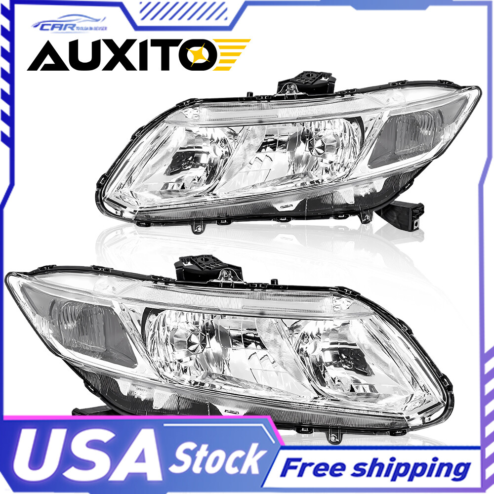 FOR 2012-2015 Honda Civic HEADLIGHTS PAIR CHROME HOUSING WHITE CORNER