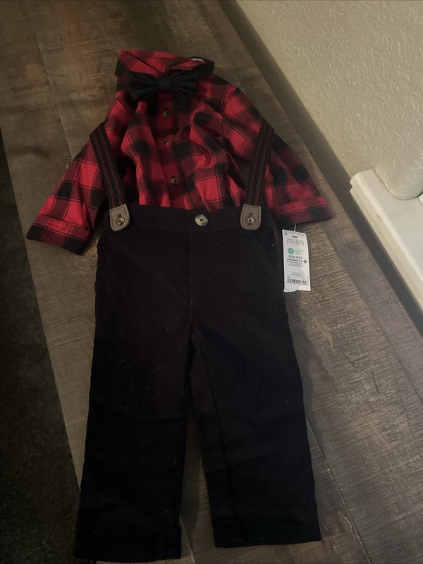 Carter's Baby Boy 6M 3-Piece Pant Set Red  Flannel W/ Suspenders/ Bow Tie NWT
