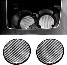 2.75" Silver Real Carbon Fiber Embedded Insert Water Cup Pad Coaster Universal