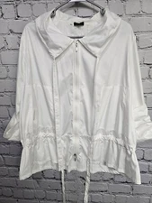 KOMAROV Oversize Windbreaker Jacket Womens S White Boxy Lagenlook Beachy Zip Up