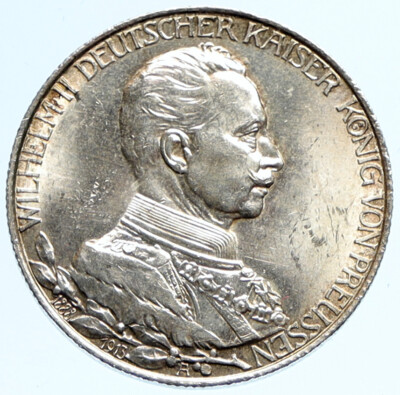 1913 A PRUSSIA KINGDOM Germany WILHELM II Old Silver 2 Mark German