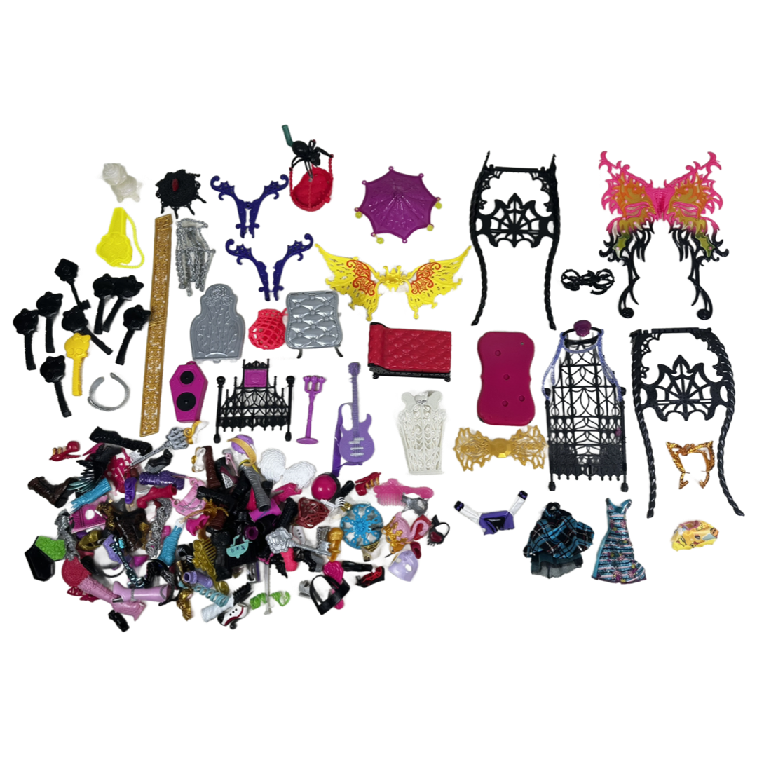 100+ Monster High Doll Accessories Bundle - Shoes, Furniture Mixed Joblot