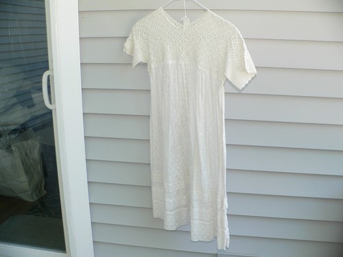 Antique Little Girl Crochet Yoke Lace Dress, Antique Crochet Yoke Lace Nightgown