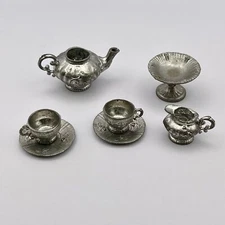 Vintage Miniature Pewter Tea Set Dollhouse Germany