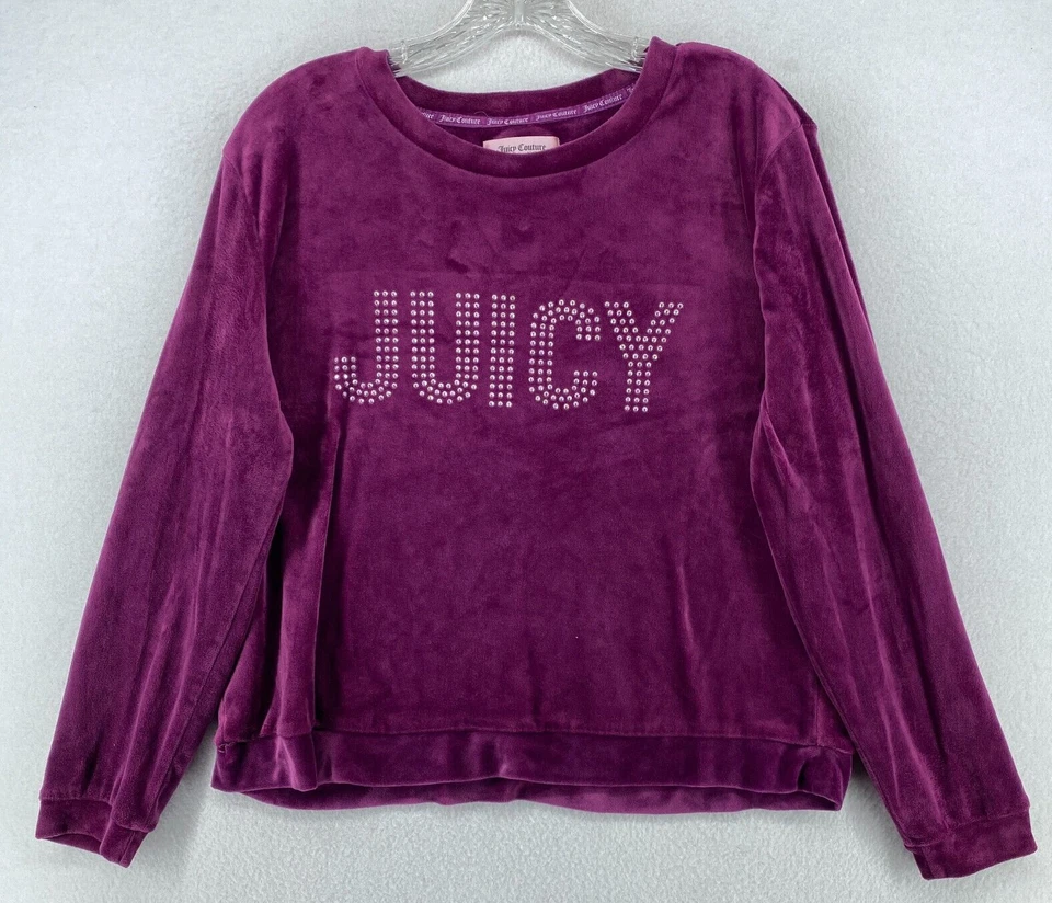 Conjunto de pijama JUICY COUTURE L cravejado veludo lã manga longa top calça roxa - Imagem 2 de 4