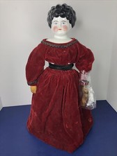 22  Antique Porcelain German China Head Hertwig Low Brow Doll Original Body A